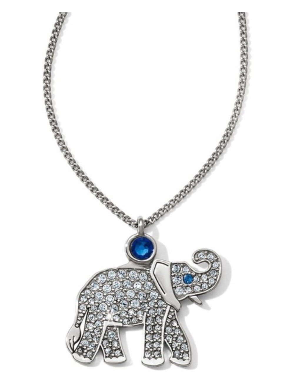 Brighton Crystal Elephant Pendant Necklace in Silver with Blue Accents